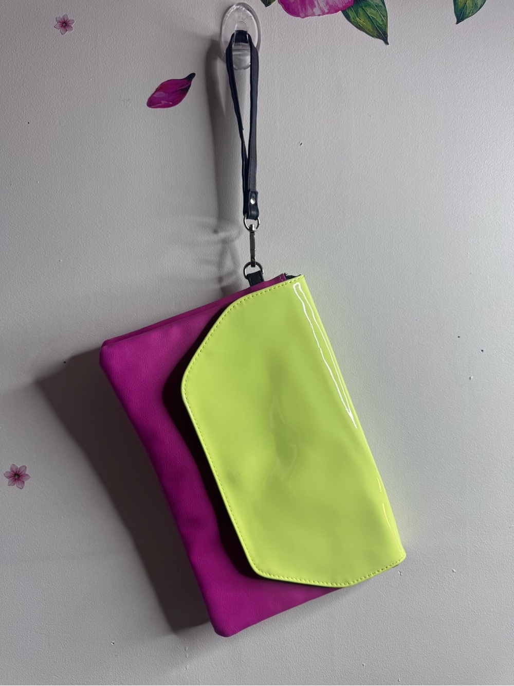 Pink and Neon Yellow Envelope Wristlet Clutch